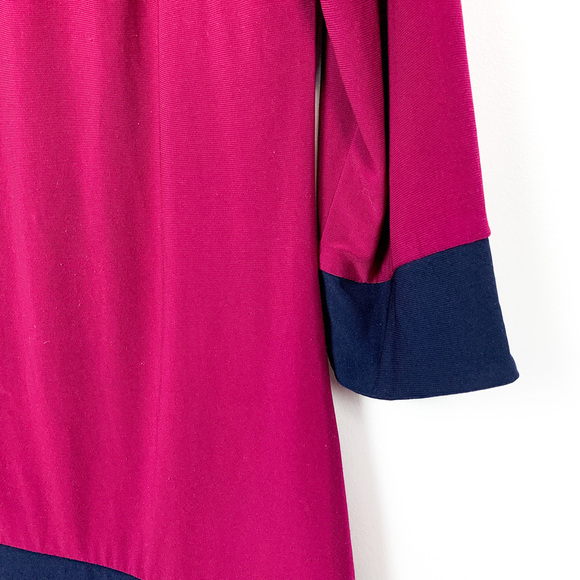 Nina Leonard Long Sleeve Hot Pink & Navy Blouse - Picture 2 of 9